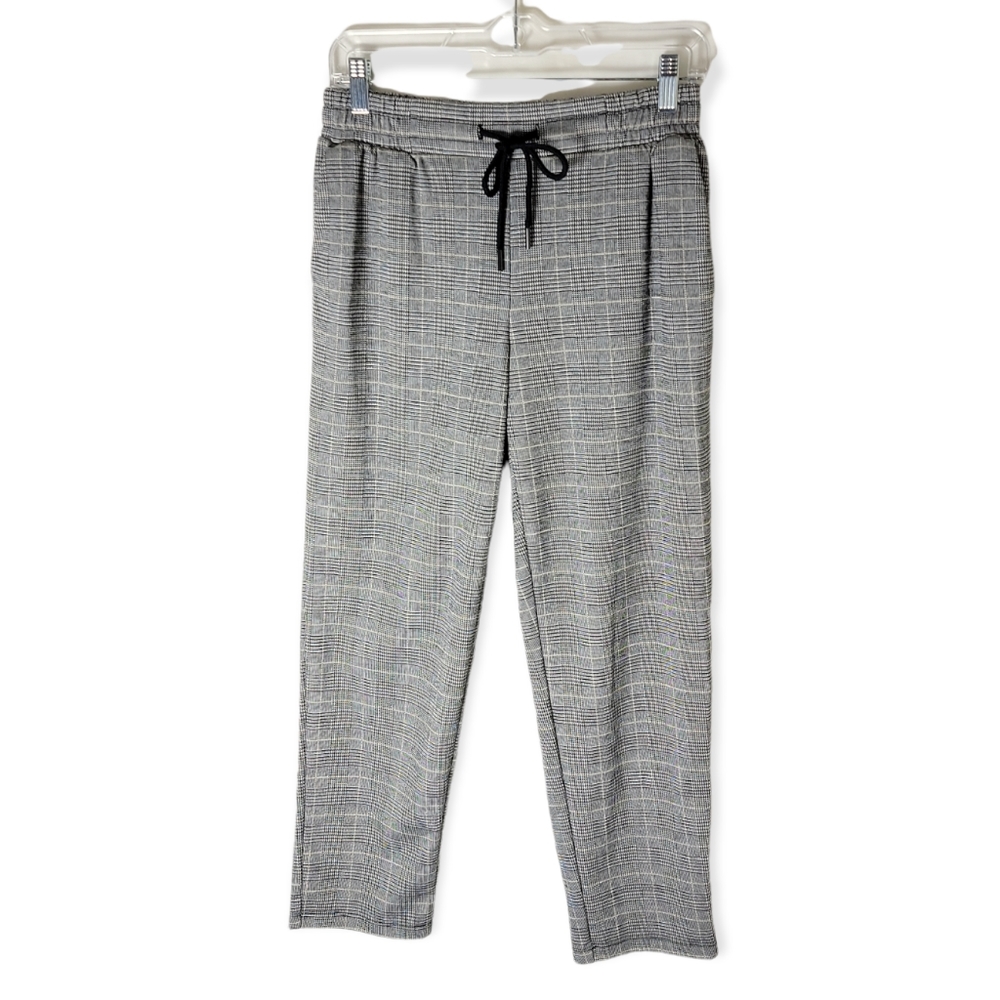 FIRM PRICE A new day drawstring waist black gray pull on plaid pants size XS